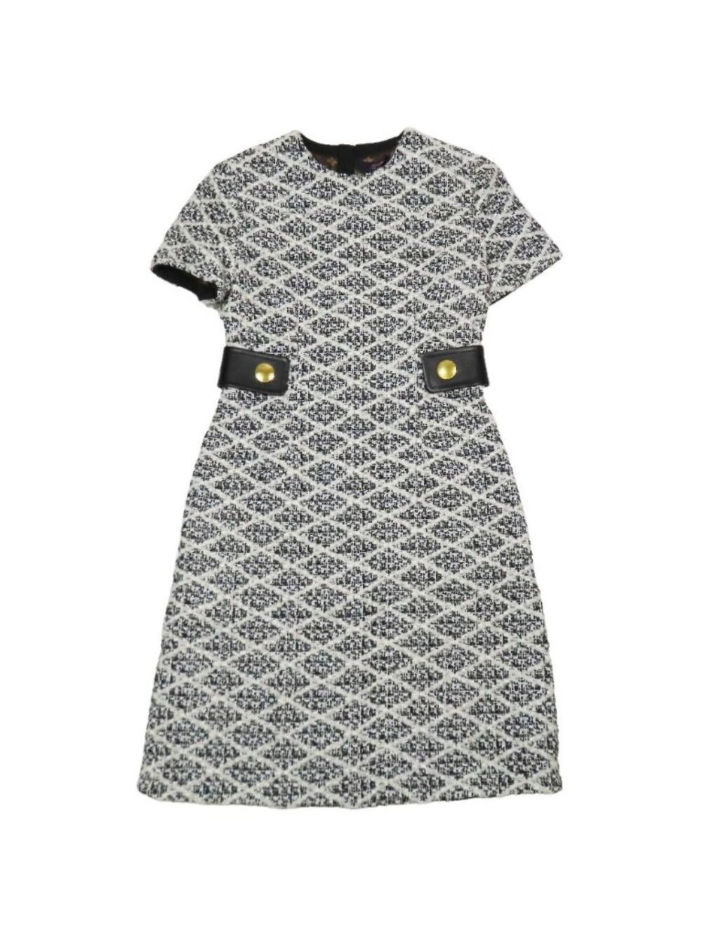 Louis Vuitton Maltage Tweed Short Sleeve Dress Half Monogram Lining White 38